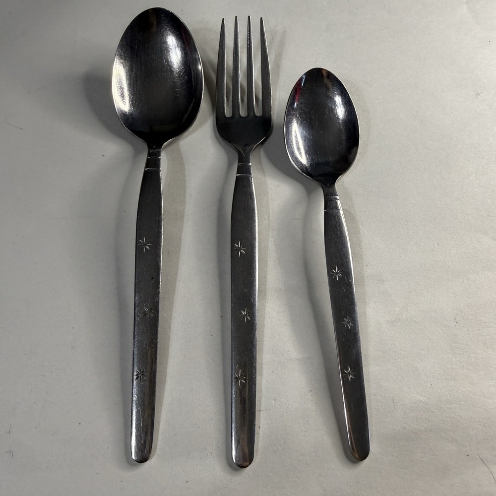Stainless Japan Flatware 3 Star Atomic Stars Fork Table Tea Spoon Silverware MCM